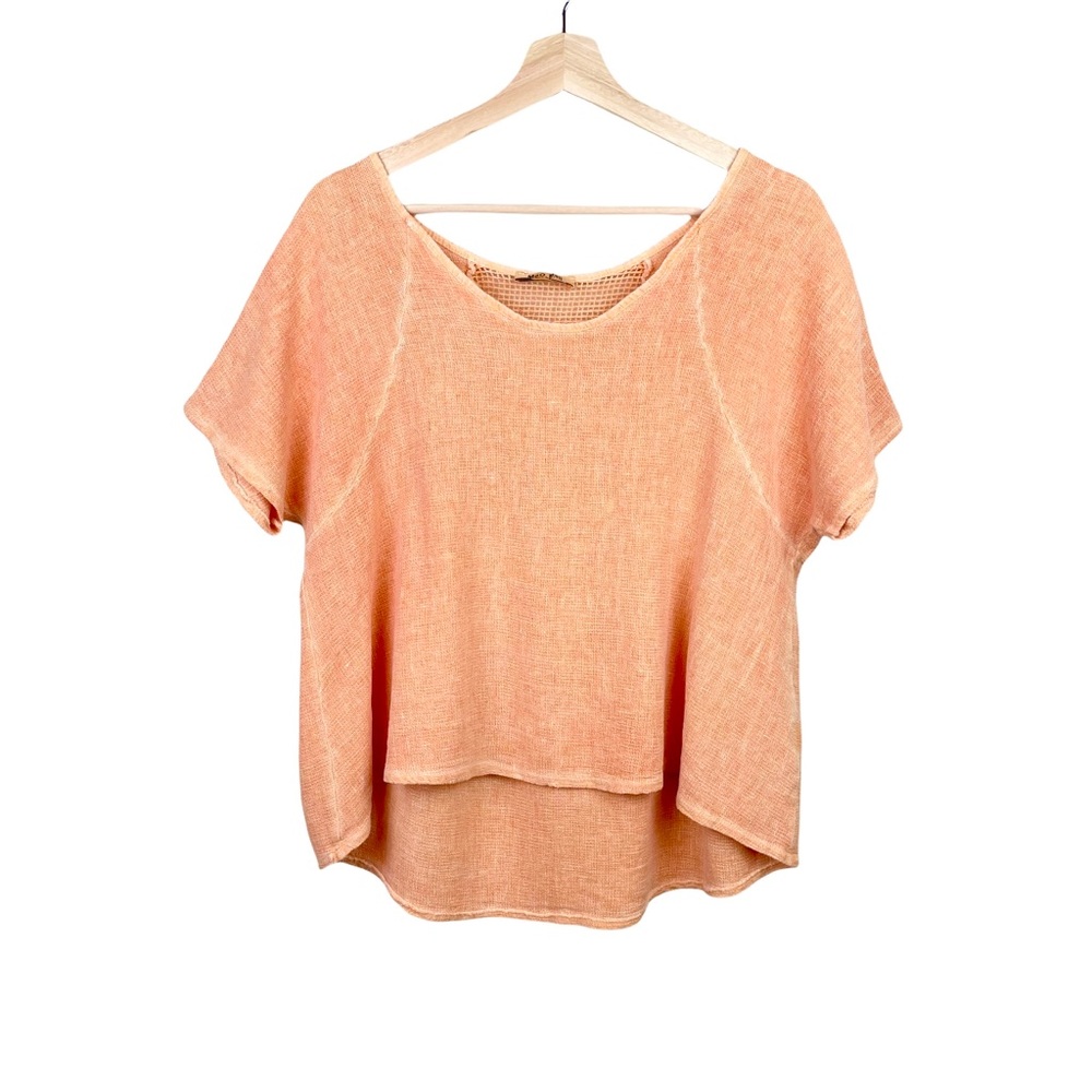 Meo Meli Italy Linen Blend Orange Oversized Slouchy Woven Boho Top